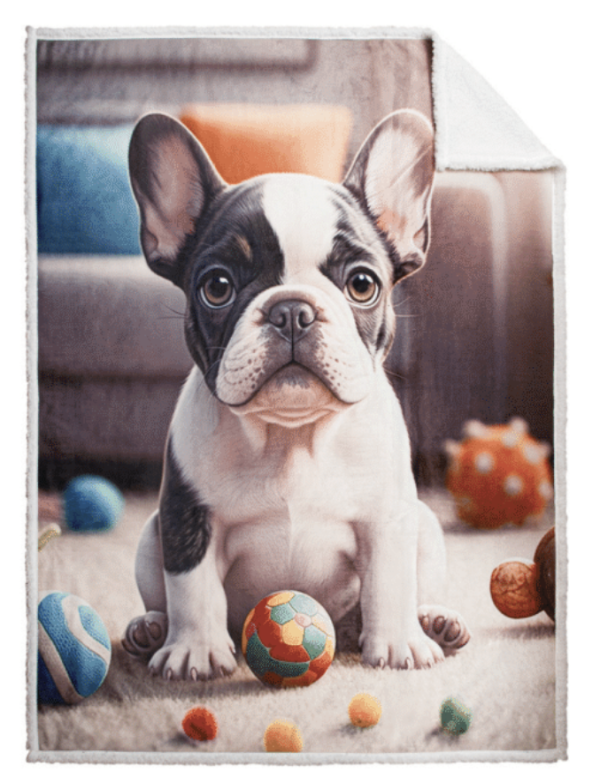 Playful Bulldog Photorealisic Printed Throw with Sherpa Reverse ~ 48″ x 60″